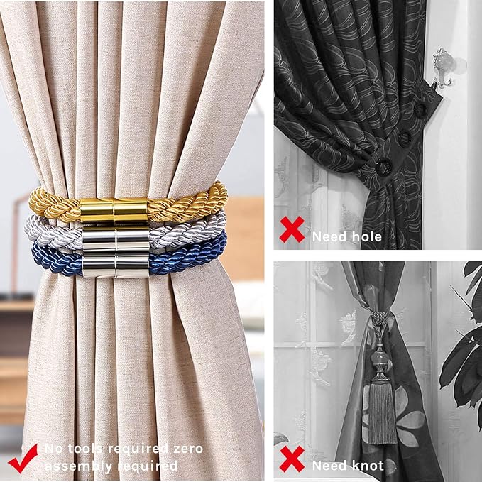 NICEEC 4 Pack Strong Magnetic Curtain Tiebacks Modern Simple Style Drape Tie - Image 2