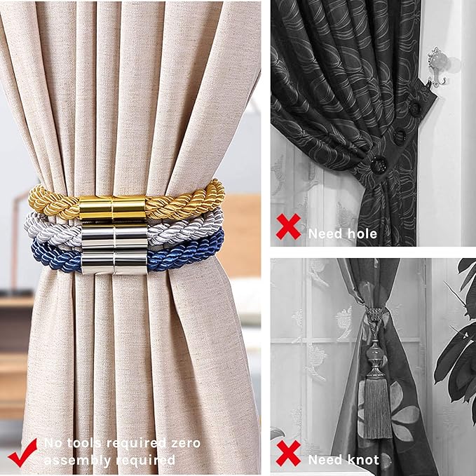 NICEEC 6 Pack Strong Magnetic Curtain Tiebacks Modern Simple Style Drape Tie - Image 4