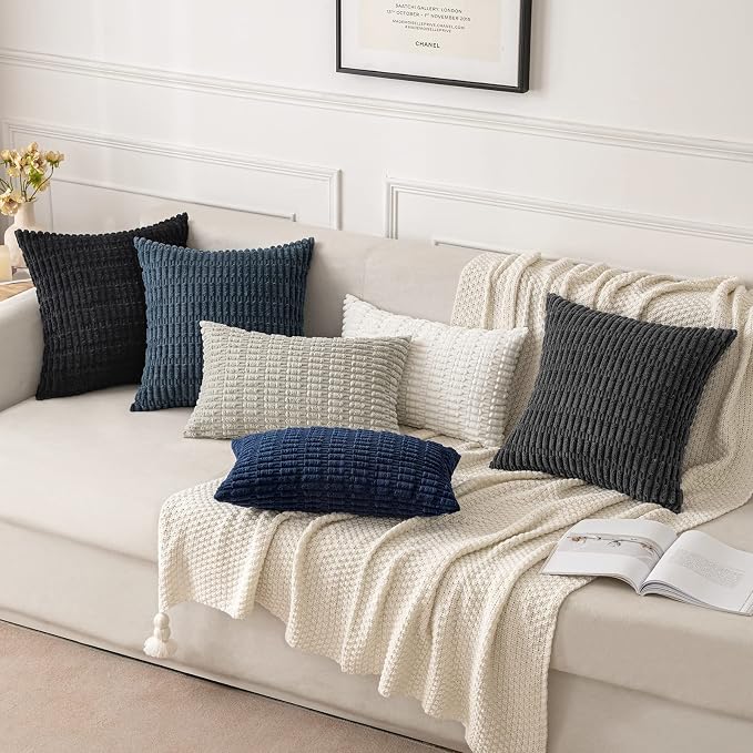 MIULEE Euro Sham Corduroy Decorative Throw Pillow Covers 24x24 Black | Pack of - Image 2