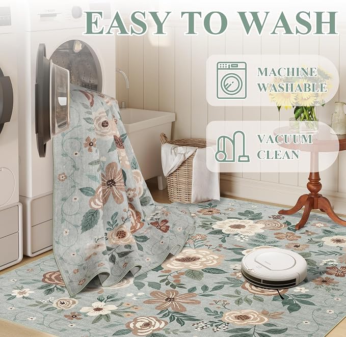 DUKINO 5x7 Area Rug Floral Washable Rug - Image 6
