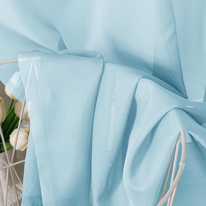 Aiyufeng 2 Pack: Basic Sky Blue Sheer Curtain Drapes 45 Inch Length 2 Panels - Image 7