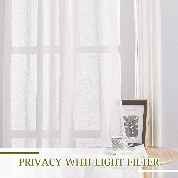 NICETOWN Linen White Sheer 48 inch Curtains - Image 3