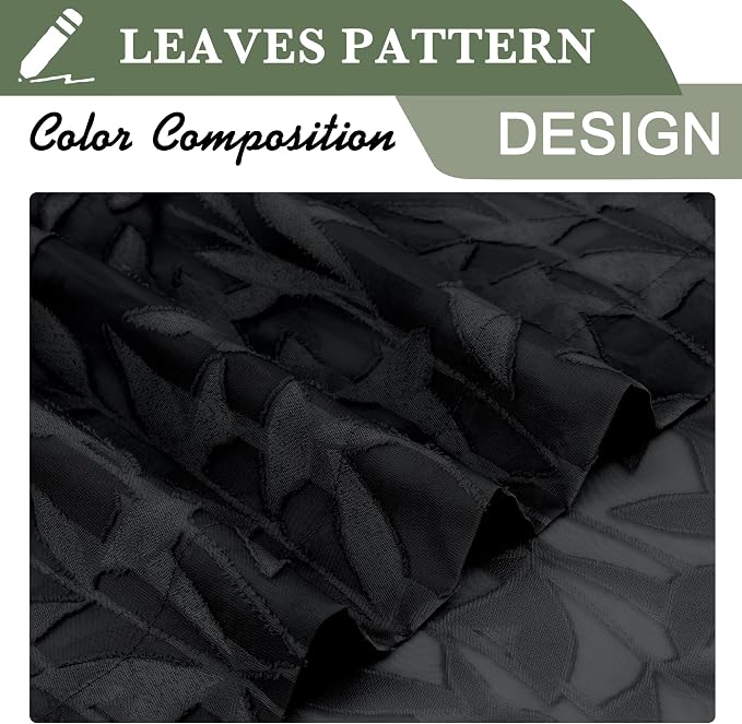 Lecloud Leia Jacquard Textured Black Semi Sheer Curtains 45 Inch Length 2 Panels - Image 9