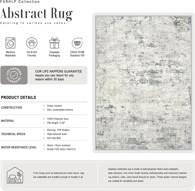 2x5 Washable Runner Rug：Modern Abstract Kitchen Soft Carpet Gray | - Image 3