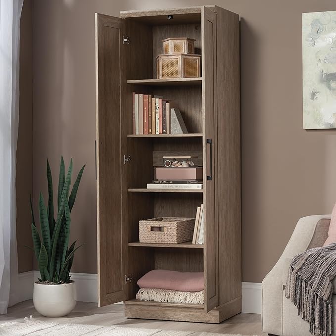HomePlus Kitchen Pantry Storage Cabinet with Adjustable Shelves, Laundry Bathroom Storage Cabinet, Brushed Oak Finish