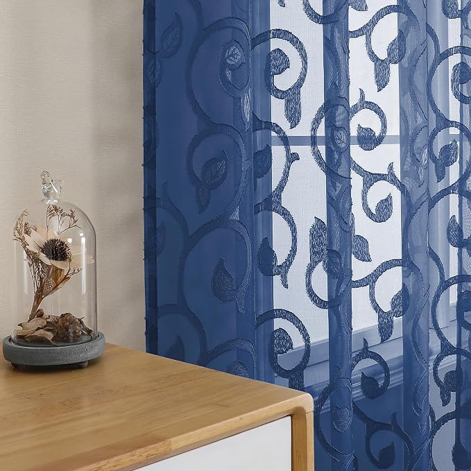OWENIE Furman Sheer White Curtains 45 Inch Length 2 Panels Set - Image 2
