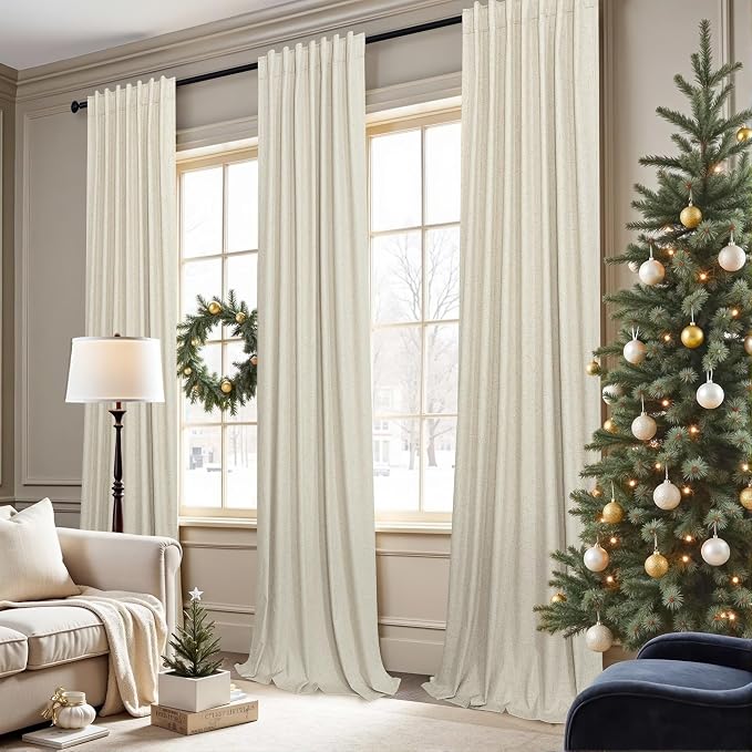 Burlap Colored Blackout Curtain 84 Inch Length 2 Panel Faux Linen Modern - Image 2