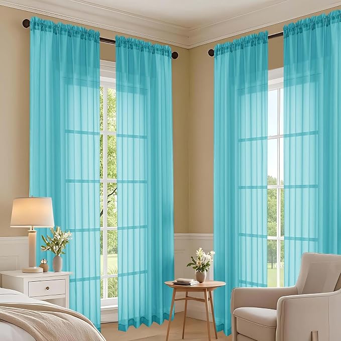 Turquoise Sheer Curtains 63 Inches Long 2 Panels Set, Light Filtering Sheer - Image 7