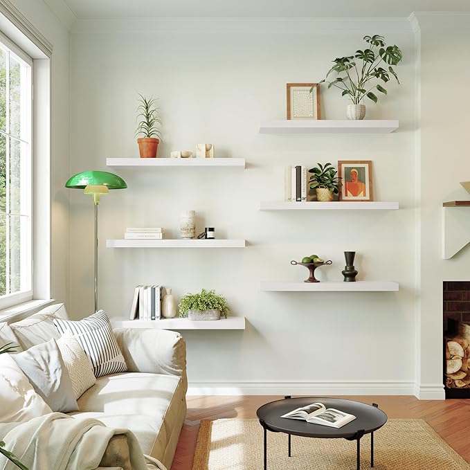 Large Floating Shelves for Wall Set of 2 Wooden Wall Shelves 36 in x 12.75 in x 2 in Room Decor Long Shelf with Invisible Wall Mount Bracket for Bedroom Kitchen Living Room White