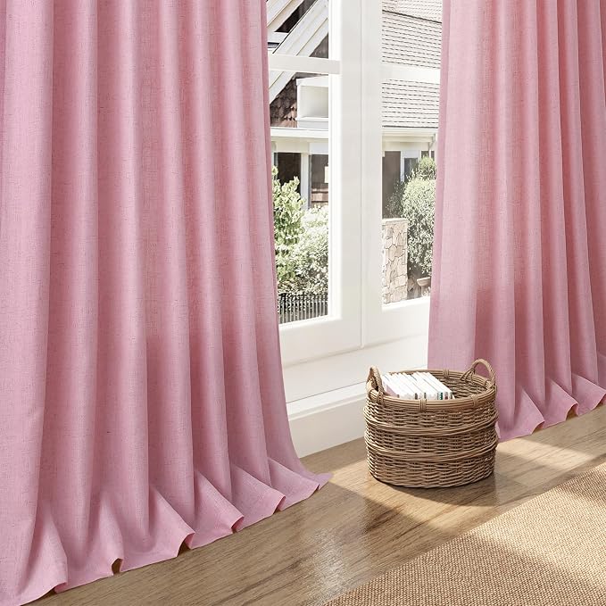 Nanspring Rose Linen Curtains 102 Inches Long 2 Panel Set Back Tab Rod Pocket - Image 6