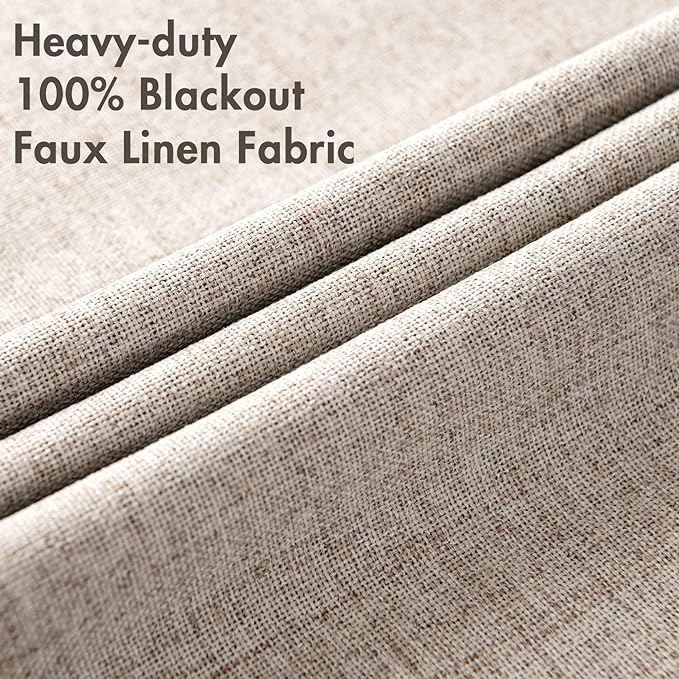 MIULEE Linen Texture Curtains, 2 Pack Blackout Thermal Insulated Khaki - Image 5