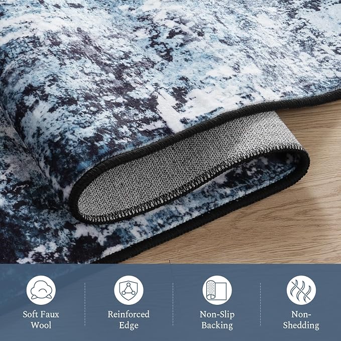 Rugflix 2x5 Runner Rug for Hallway, Washable Navy Blue Kitchen Runners | - Image 7