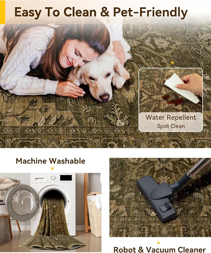 RELEANY Washable Area Rug, Runner 2'x8', Water Repellent, Pet Friendly - Image 4