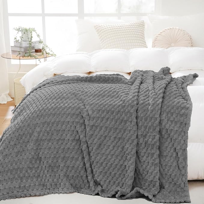 Puncuntex Grey Throw Blanket 50"×60" inches Fuzzy 3D Jacquard Decorative - Image 4