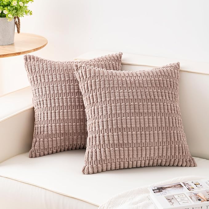 Pack of 2 Corduroy Decorative Throw Pillow Covers 22x22 Inch, Light Brown | by Unknown