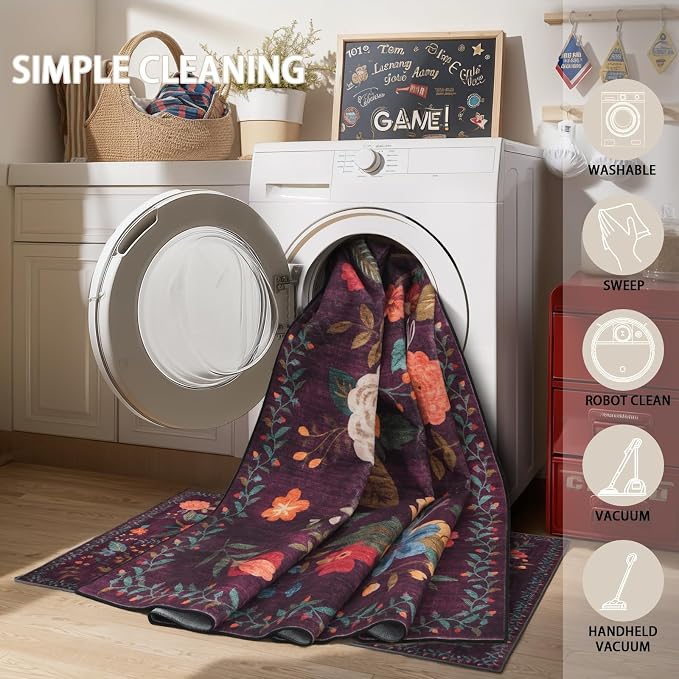 Area Rugs 10x14 Living Room, Non Slip Machine Washable Floral Rugs, Low Pile - Image 5