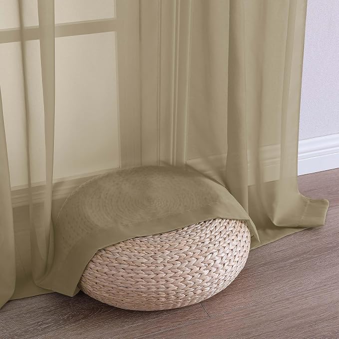Chyhomenyc Extra Long Taupe Sheer Curtains 108 Inches Long 2 Panels, Light - Image 8