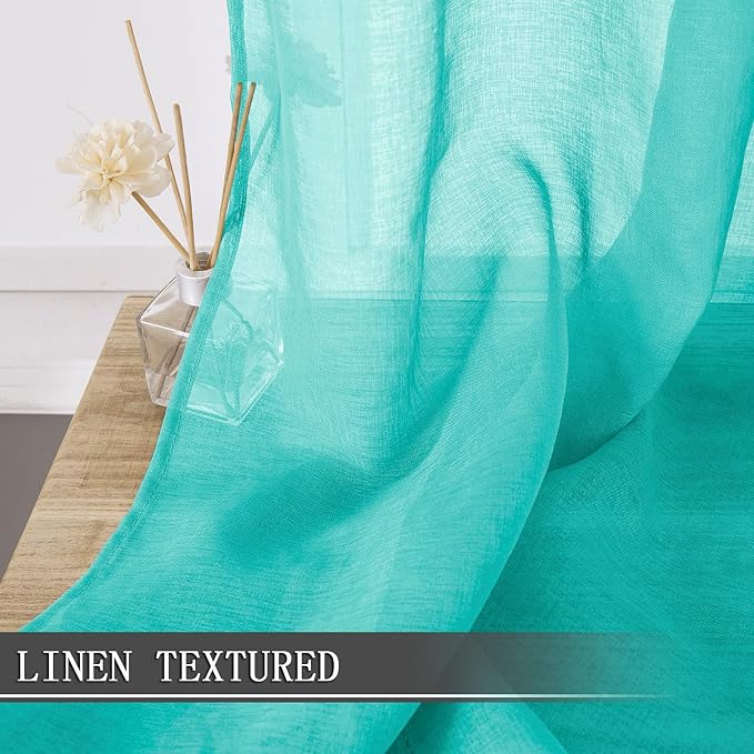 Tollpiz Short Sheer Tier Curtains Linen Textured Half Kitchen Curtain Sheers - Image 2
