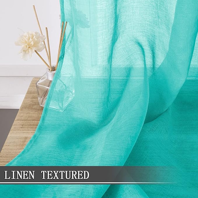 Tollpiz Short Sheer Tier Curtains Linen Textured Half Kitchen Curtain Sheers - Image 2