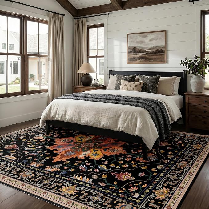Area Rugs 7'x9' Washable Non-Slip, Floral Vintage Distress Print Pattern - Image 2