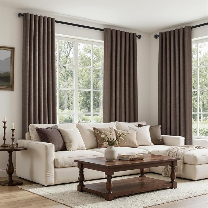 Topfinel Chocolate Brown Linen Curtain 120 Inches Long - Image 3