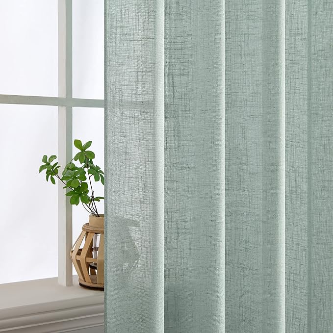 MIULEE Sea Green Linen Curtains 84 Inch Length - Image 5