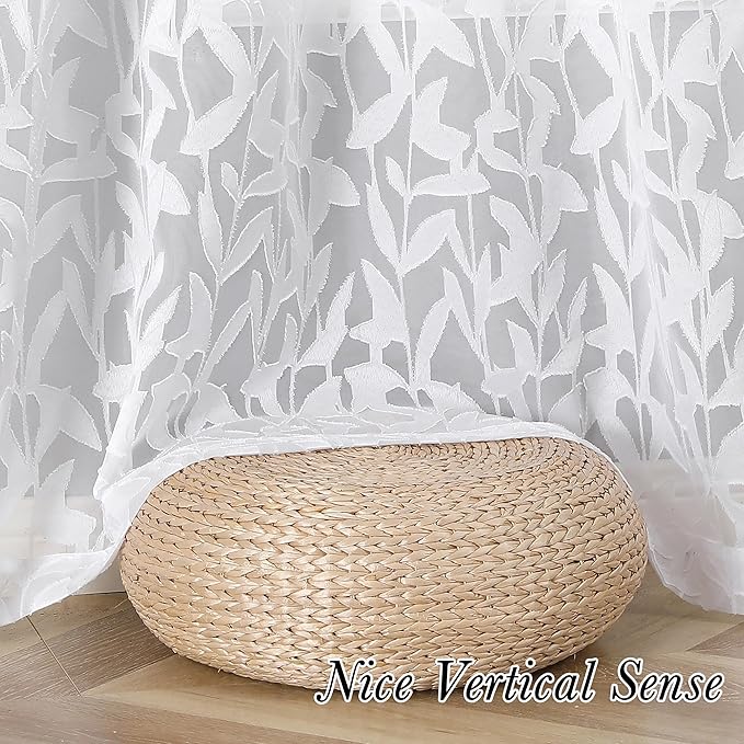 Lecloud Leia Living Room Sheer White Curtains 72 Inches Long, Light Filtering - Image 3