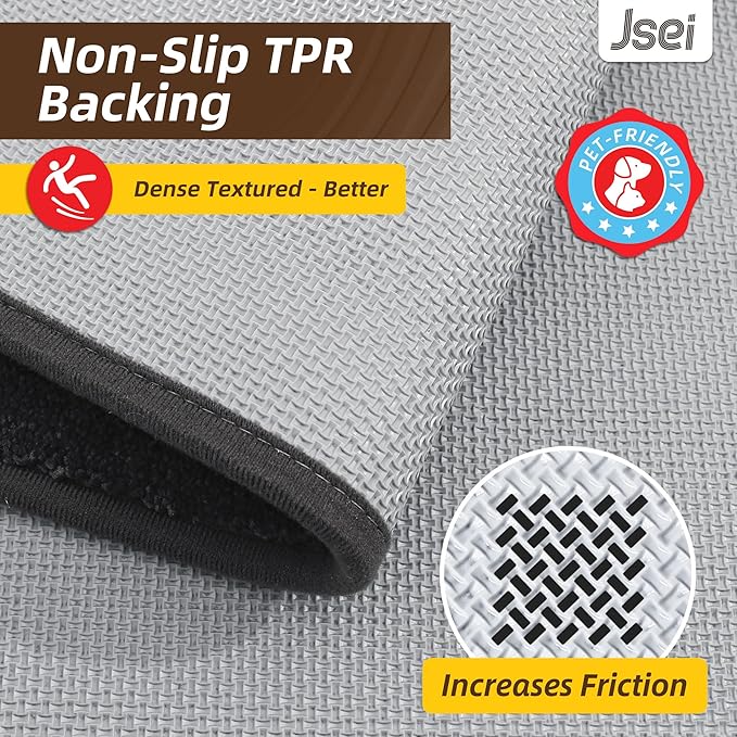 JSEI Entryway Rugs Doormat 20"x32", Non-Slip Dirt Trapper Door Mats Indoor, Washable Absorbent and Stain Resist Welcome Floor Mat for Front Door, Dog Door Mat, Muddy Wet Shoes & Paws, Dark Grey