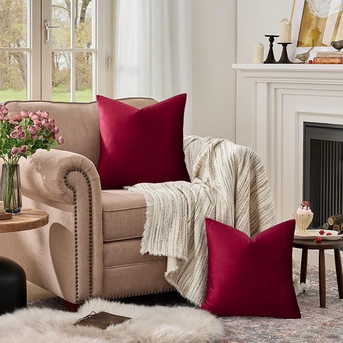 GIGIZAZA Burgundy Pillow Covers 26x26: Pack of 2 Throw Pillows Soft Solid Covers - Image 3