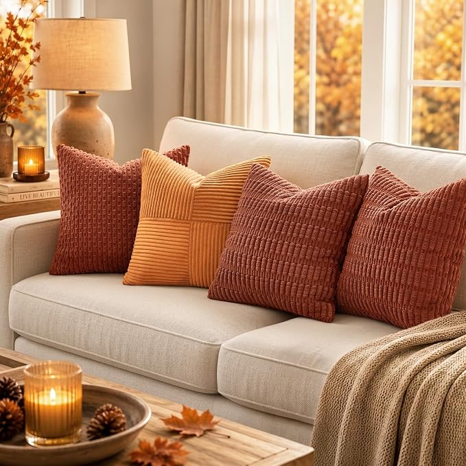 MIULEE Fall Euro Sham Decorative Throw Pillow Covers 26x26 Rust Pack of 2 | - Image 3