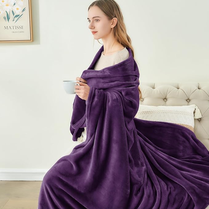 BEDELITE Fleece Blanket Soft Plush King Size Bed Blanket Purple 108"x90" | - Image 8