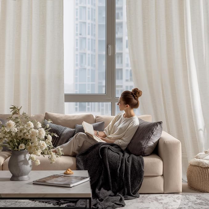 RYB HOME Sheer Curtains 108 inches Long Linen Blend Vertical Extra Long High - Image 6