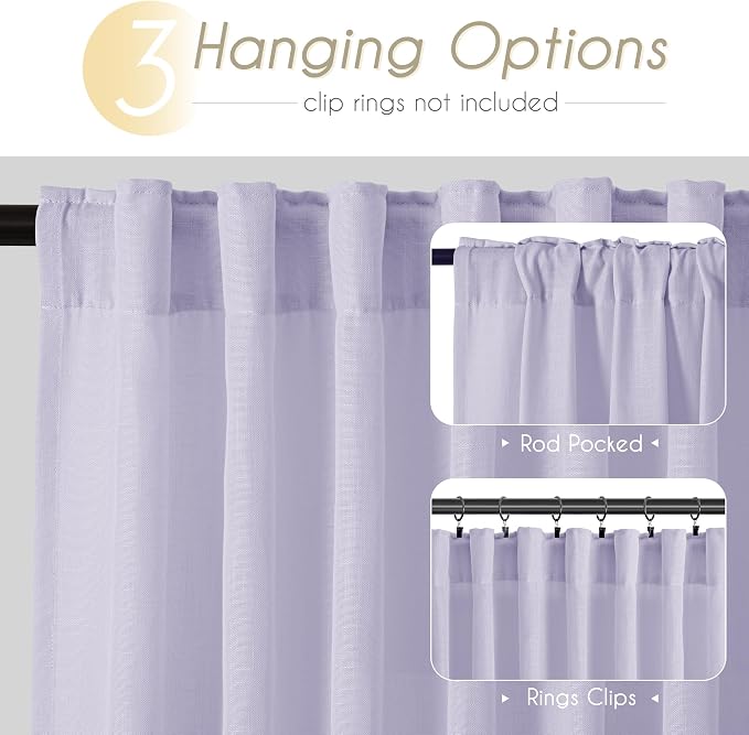 Lavender Semi Sheer Linen Purple Curtains 120 Inches Extra Long Ceiling to Floor - Image 2