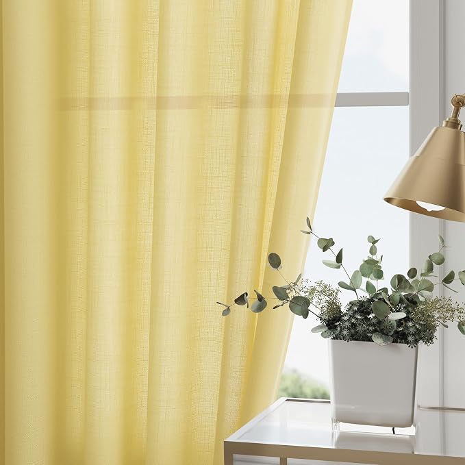 Nanspring Yellow Linen Curtains 80 Inches Long - Image 2