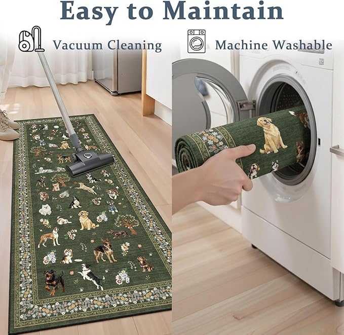 Dark Green Floral Hallway Runner Rug 2x8 - Image 7