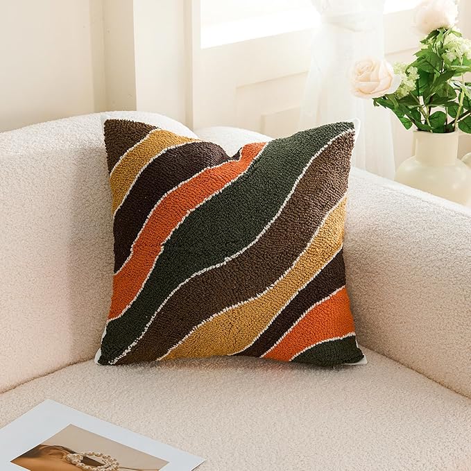 HOdo Home 2PCS 18x18 Pillow Covers-Throw Pillow Cover,Tufted Boho Jacquard Pillow Covers,Farmhouse Decorative Pillow Cover,Pillow Cases for Couch,Sofa,Bed,Chair,Living Room,Home Decor