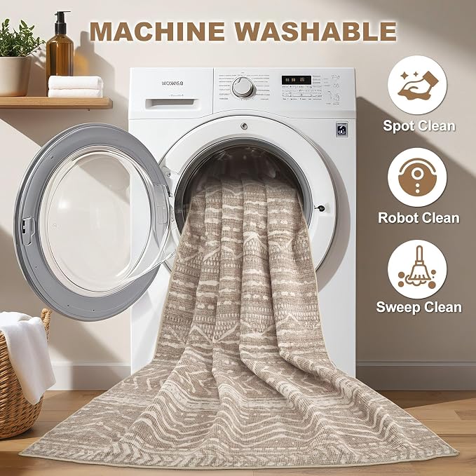 Nakagishi 10x12 Area Rug Living Room: Washable Boho Large Neutral Modern Soft - Image 2