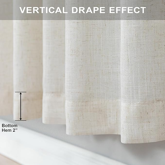 Natural Linen Bedroom Curtains 63 Inch Length 2 Panels Back Tab Rod Pocket - Image 6