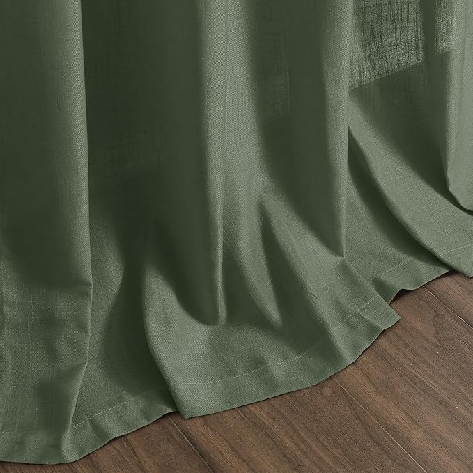 Forest Green Linen Curtains for Living Room 72 Inches Long Light Filtering Semi - Image 8