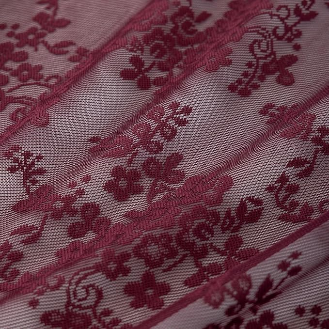 YJ YANJUN Vintage Lace Curtains 54 Inch Length-Victorian Floral Pattern Red - Image 4