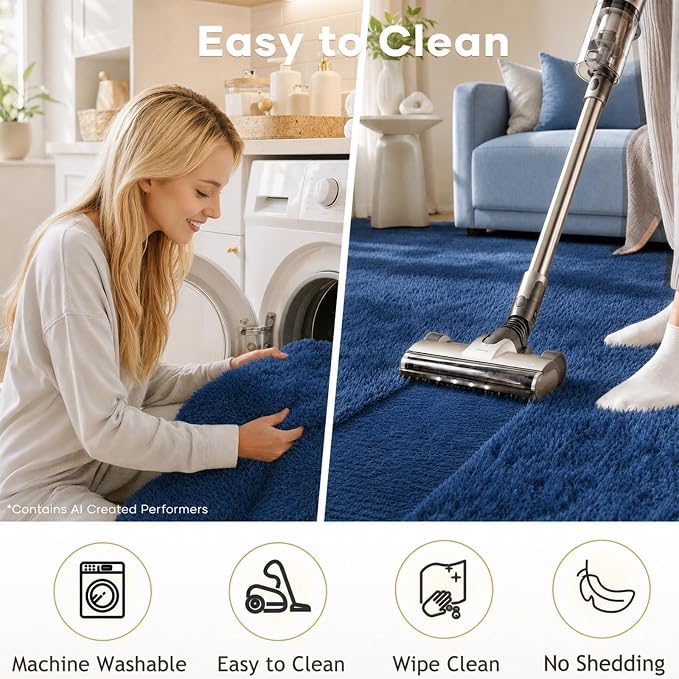 Ophanie Small Rug Washable Non Slip Throw Bedside Area Rugs, Fluffy Soft Blue - Image 6