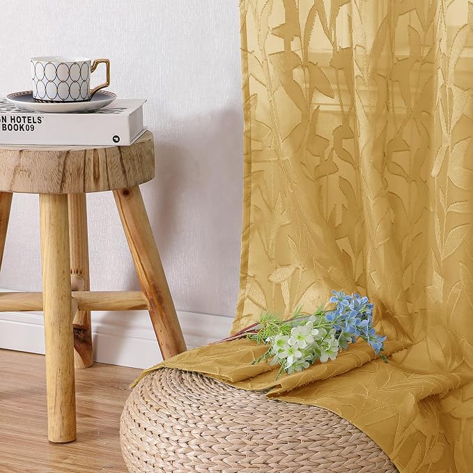 Lecloud Leia Dark Gold Semi Sheer Curtains 45 Inch Length 2 Panels, Balance - Image 6