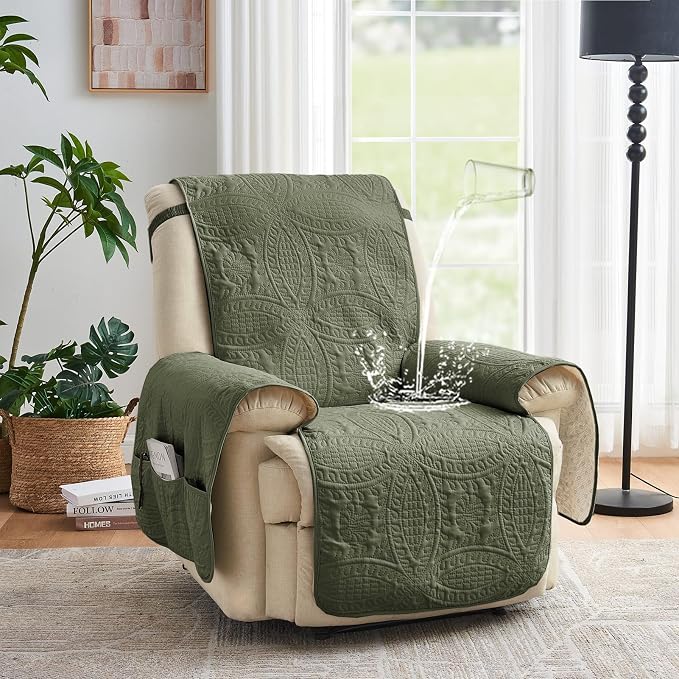 Large Green Recliner Chair Covers, Quilted Décor Water-Repellent Lazy Boy Chair - Image 2