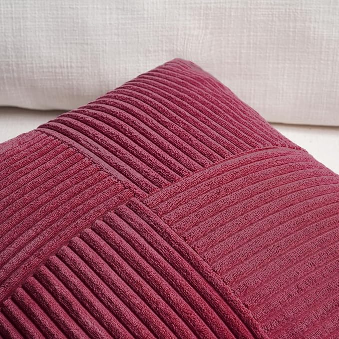 Fancy Homi 2 Packs Burgundy Red Decorative Throw Pillow Covers 16x16 Inch - Image 3