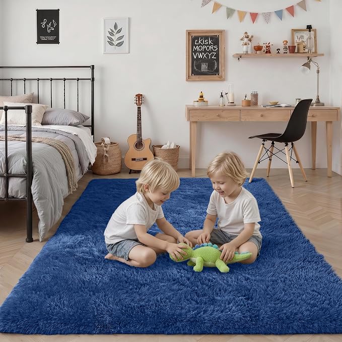 8x10 Area Rug Living Room Bedroom: Fluffy Plush Shag Carpet Blue | - Image 7