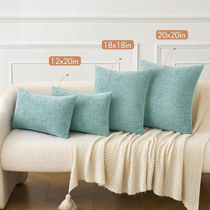 MIULEE Pack of 2 Couch Throw Pillow Covers 20x20 Inch Soft Aqua Green Chenille - Image 4