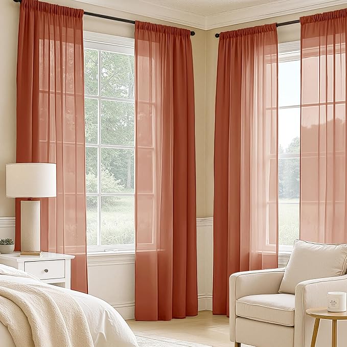 MIULEE 4 Panels Fall Burnt Orange Sheer Curtains 42 x 108 Inches | Light - Image 2