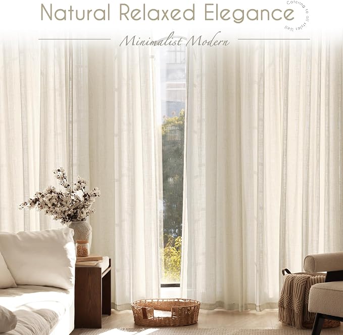Faux Linen Beige Curtains 132 inches Long - Image 5
