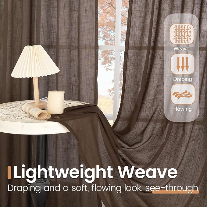 BGment Brown Linen Short Curtains 36 Inch Length - Image 4