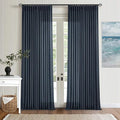 Navy Blue Linen Pinch Pleated Curtains 96 Inches Long 2 Panels | Semi Sheer by Twodrapes